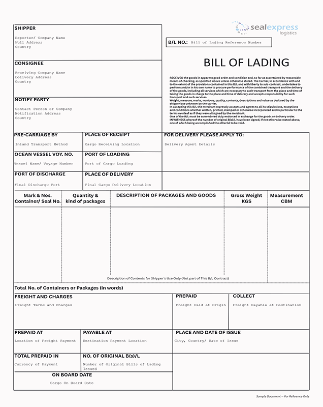 BILL OF LADING - SEAL